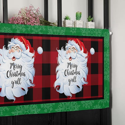 Merry Christmas Y'all Kitchen Curtains Valances for Windows XMAS Santa Claus Rod Pocket Window Treatment for Kitchen/Living Room/Bedroom/Bathroom,60" X 18" -1 Panel, Red Buffalo Plaid