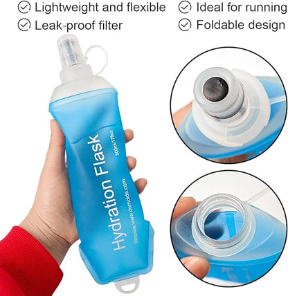 500ml Soft Flask, TPU Collapsible Soft Water Bottle for Hydration Pack, Running Vest, Folding Water Bottle for Hiking Cycling Climbing-1Pcs, Blue