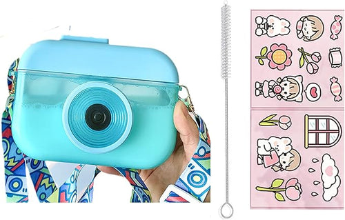 Blue Camera Bottle Travel Cup with Straw Birthday Party Gift Ice Drinking Water Bottle Mug with Strap Picnic (camera blue, 400 ml)