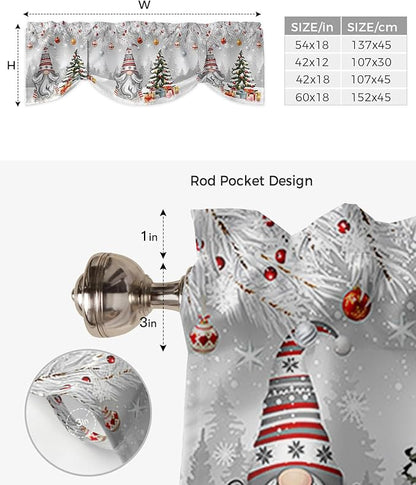 Christmas Gnome Blackout Tie Up Valance Curtains for Kitchen Windows Winter Merry Christmas Tree Balls Window Toppers Balloon Shades for Living Room/Bathroom/Bedroom,1 Panel, 42" X 12", Grey