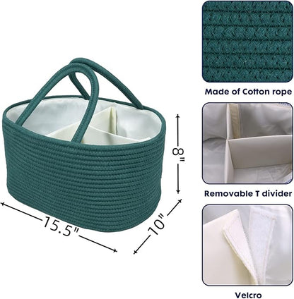 Large Baby Diaper Caddy Organizer for Girl Boy Rope Nursery Storage Bin Basket Portable Holder Tote Bag for Changing Table Car Travel Baby Shower Gifts basket dark green