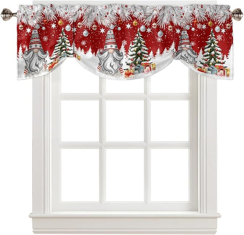 Christmas Gnome Blackout Tie Up Valance Curtains for Kitchen Windows Winter Merry Christmas Tree Balls Window Toppers Balloon Shades for Living Room/Bathroom/Bedroom,1 Panel, 42" X 18", Red