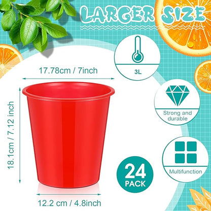 Layhit 24 Packs Plastic Ice Buckets for Parties 3 Liters Wine Bucket Portable Ice Holder for Party Disposable Wine Cooler for Wedding Party Beverage Champagne Soda and Beer(Red)