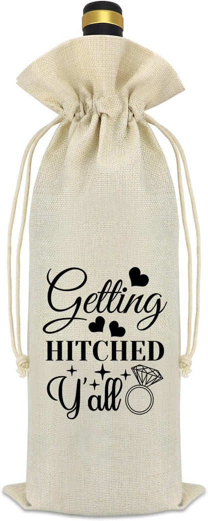 Engagement Wine Gift Bag Wedding Gift for Couple Engagement Gifts for Him Her Mr and Mrs Gift Getting Engaged Gifts Funny Bridal Shower Gift Burlap Wine Bottle Bag With Drawstring Bride Groom Gift