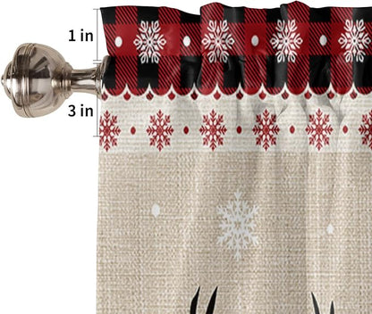 Farmhouse Christmas Valance Kitchen Curtains for Windows, Rustic Plaid Christmas Tree Snowflakes Rod Pocket Window Treatments Red Green Black Short Curtains For Bedroom/ Living Room,54" X 18" -1 Panel