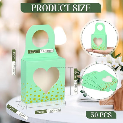 Megitzuu 50 Pieces Wine Bottle Box with Window, Green Wine Boxes for Gifts Hanging Foldable Wine Gift Boxes Kraft Paper Wine Bottle Hanger Favor Box for Holding Candy Truffles Chocolate Cookies