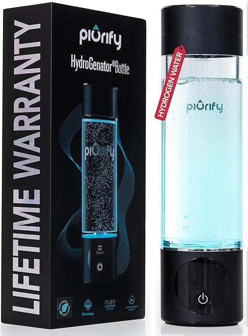 Hydrogen Water Bottle - Onyx. Food Grade Body Tumbler; SPE/pem Technology, Generates Real 3000ppb Pure Hydrogen Rich Concentration, Purification Vent.