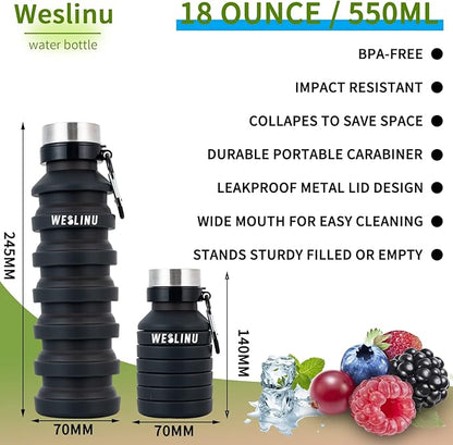 Collapsible Water Bottle, Reuseable BPA Free Silicone Foldable Water Bottles for Travel Gym Camping Hiking, Portable Leak Proof Sports Water Bottle…