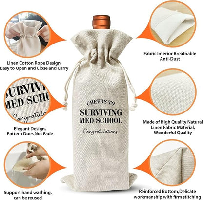 Med School Graduation Gift Wine Bag For Her Him Girl Women, Nurse Doctor Pharmacist Dentist Graduation Gift, Party Gift Decoration, Nurse Day Week Gift, Cotton Linen Wine Gift Bag With Drawstring