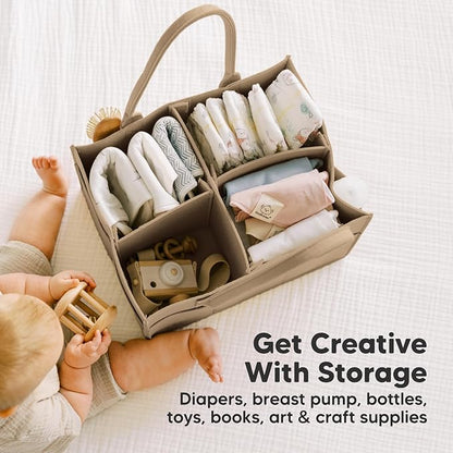 KeaBabies Diaper Caddy Organizer - Baby Organizer for Nursery, Car Storage Organizer, Baby Gift Basket, Changing Table Organizer, Portable Diaper Organizer Caddy for Girls, Boys (Taupe)