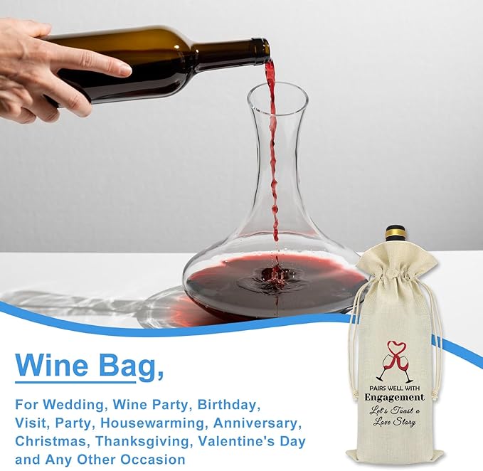 Engagement Gift for Friends Wedding Congratulations Wine Gift Bag Engagement Gifts for Couples Mr and Mrs Marriage Wedding Gifts Getting Engaged Gift Burlap Wine Bottle Cover Bag Engaged Keepsake