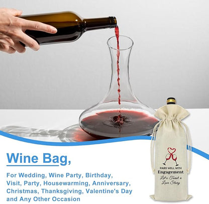 Engagement Gift for Friends Wedding Congratulations Wine Gift Bag Engagement Gifts for Couples Mr and Mrs Marriage Wedding Gifts Getting Engaged Gift Burlap Wine Bottle Cover Bag Engaged Keepsake