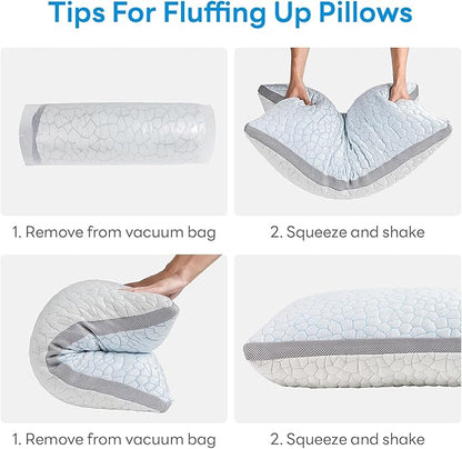 Cooling Pillows for Sleeping Queen Size Set of 2,Shredded Memory Foam Bed Pillow with Pillow Case-Double Sided Material,Adjustable Loft Queen Pillow for Side & Back Sleeper-Medium Firm