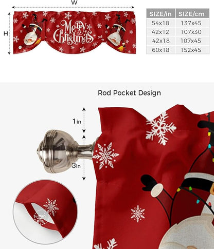 Red Merry Christmas Blackout Tie Up Valance Curtains for Kitchen Windows Funny Hanging Santa Window Toppers Balloon Shades for Living Room/Bathroom/Bedroom,1 Panel, 42" X 12", Snow Winter Holiday
