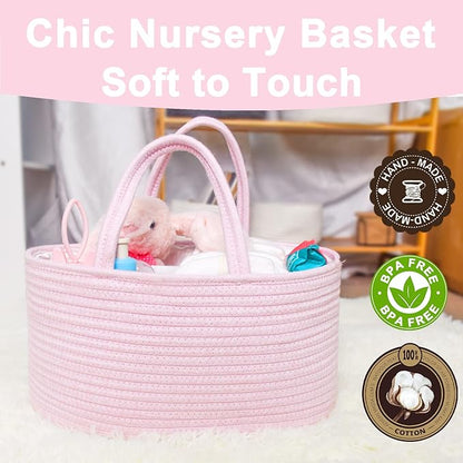 ABenkle Baby Diaper Caddy, Nursery Storage Bin and Car Organizer for Diapers Wipes, Cotton Rope Basket Changing Table Caddy