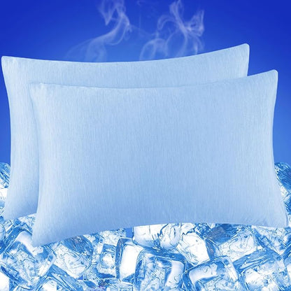 Cooling Pillow Cases for Hot Sleepers - Double Side Arc-Chill Q-Max>0.5 Cooling Fiber Cool Pillow Cases 2 Pack - Breathable Soft Cold Pillow Cases with Hidden Zipper (Blue, 20" x 36")