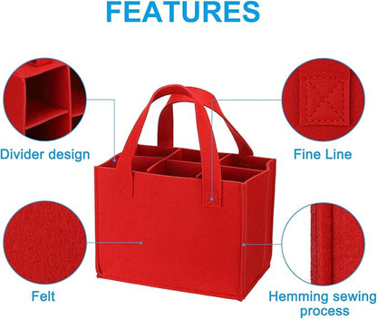 PATIKIL 6 Bottle Wine Carrier Tote Bag, 2 Pack Wine Bottle Carrying Bag with Divider Reusable Wine Storage Bag Felt Grocery Bags Portable Gift Bag, Red