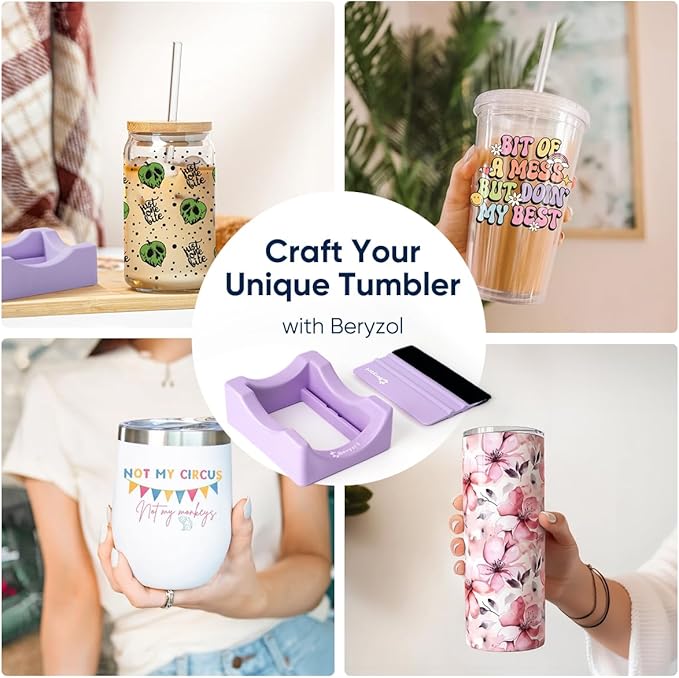 Silicone Cup Cradle, Cup Cradle for Tumblers Use to Apply UV DTF Decal/Apply Vinyl Decals -Keep Mugs in Place with Felt Squeegee（Purple）