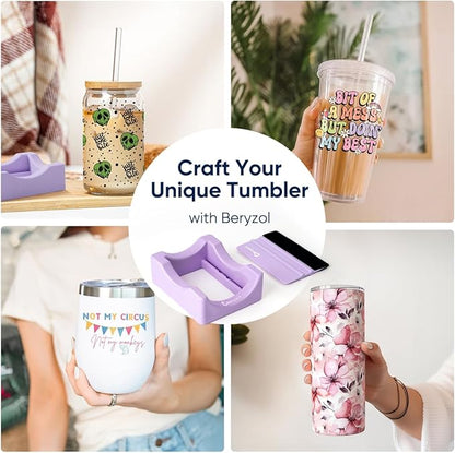 Silicone Cup Cradle, Cup Cradle for Tumblers Use to Apply UV DTF Decal/Apply Vinyl Decals -Keep Mugs in Place with Felt Squeegee（Purple）