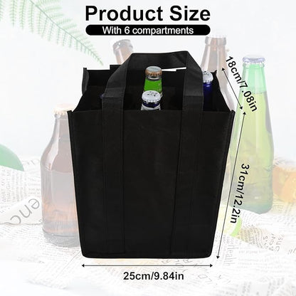 Bottle Bag, Bottle Carrier Bag with 6 Compartments Dividers for Bottles, Reusable Wine Bottle Holder Bag with carry handle for Picnic, Travel, Shopping, Fishing, Party