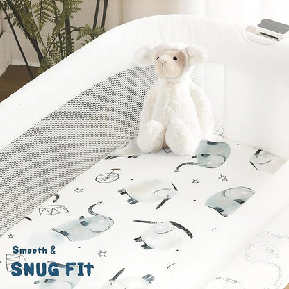 Stretchy Ultra Soft Fitted Bassinet Sheets Set 3 Pack, Universal Fit for Bassinets Baby Cradle Moses Basket Oval Rectangle Mattress Safe and Snug, Stylish Bassinet Sheet of Elephant Print