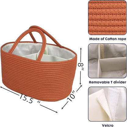 Large Baby Diaper Caddy Organizer for Girl Boy Rope Nursery Storage Bin Basket Portable Holder Tote Bag for Changing Table Car Travel Baby Shower Gifts Registry Must Haves Rustic
