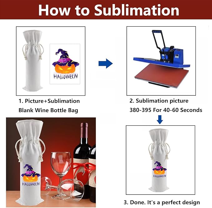 OKBA 5 PCS Sublimation Wine Gift Bag Blank, Canvas Wine Bottle Bag with Drawstring, Suitable for Sublimation, Screen Printing, DIY Graffiti