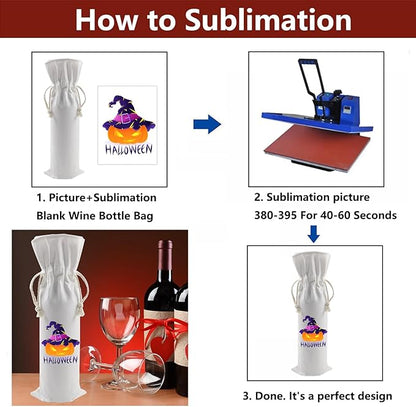 OKBA 5 PCS Sublimation Wine Gift Bag Blank, Canvas Wine Bottle Bag with Drawstring, Suitable for Sublimation, Screen Printing, DIY Graffiti