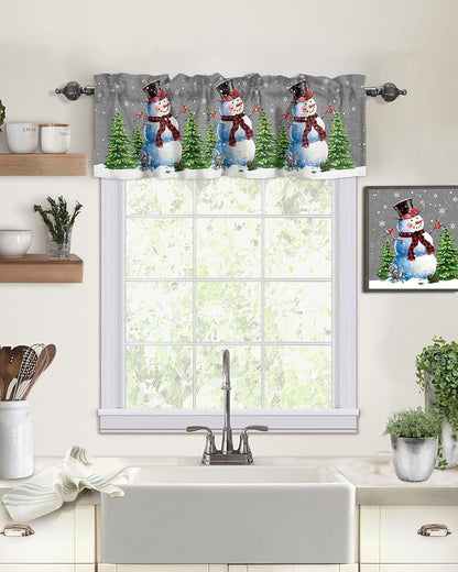 Christmas Snowman Kitchen Curtains Valances for Windows Winter Holidays Cardinal White Snowflake Rod Pocket Window Treatment for Kitchen /Living Room/Bedroom/ Bathroom,42" X 18" -1 Panel, Gray