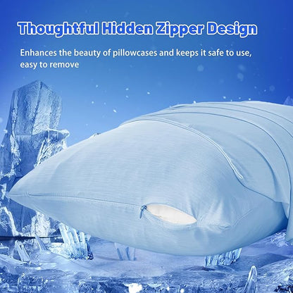 Cooling Pillow Cases for Hot Sleepers - Double Side Arc-Chill Q-Max>0.5 Cooling Fiber Cool Pillow Cases 2 Pack - Breathable Soft Cold Pillow Cases with Hidden Zipper (Blue, 20" x 26")
