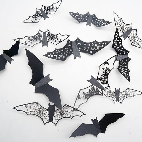 Halloween Wall Stickers Decorations Large Bat Wall Decals Supply Hollow Out Bats Decor Scary Bat Stickers for Wall Glass Mirror Living Room Home Kitchen Indoor Outdoor Halloween Decoration Clearance