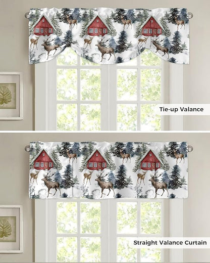 Christmas Blackout Tie Up Valance Curtains for Kitchen Windows Red Farmhouse Barn Window Toppers Balloon Shades for Living Room/Bathroom/Bedroom,1 Panel,54" X 18" Elk
