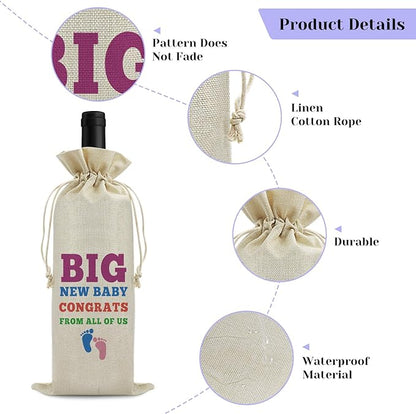 New Baby Gift Wine Bags Baby Reveal Gift Welcome New Baby Gift for Friends Grandparents Pregenant Announcement Gift for Women Wine Gift Bag Christmas Birthday Gift Drawstring Wine Wrapping Bag