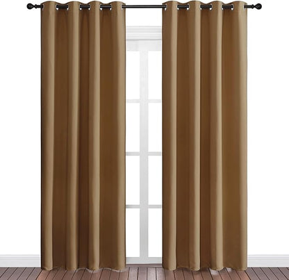 NICETOWN Sleek Blackout Curtains 86 inches Length for Small Windows, Noise Reducing and Block Draft Panels for Door Doorway Laundry Office Luxury Decor Theme (2 Panels, Gold Brown, W55 x L86 -Inch)
