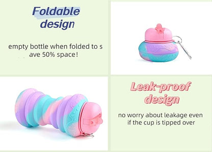 Collapsible Water Bottles，Foldable Sport Cups，Leak Proof Reusable Bpa Free Water Bottles，21oz Mixed Colors Design，for Outdoor, Travel Gym Hiking Pink