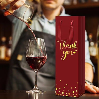 Ctosree 30 Pcs Wine Gift Bag for Wine Bottle Wedding Wine Thank You Gift Bag with Metallic Gold Foil Print Kraft Wine Paper Favor Bag with Attractive Rope Handle for Graduation Bottle(Burgundy)