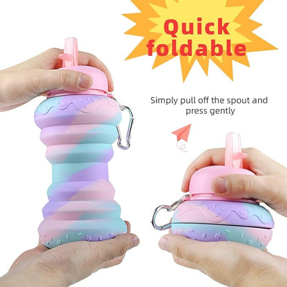 Collapsible Water Bottles，Foldable Sport Cups，Leak Proof Reusable Bpa Free Water Bottles，21oz Mixed Colors Design，for Outdoor, Travel Gym Hiking Purple