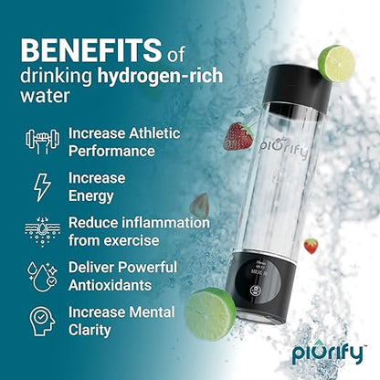Hydrogen Water Bottle - Onyx. Food Grade Body Tumbler; SPE/pem Technology, Generates Real 3000ppb Pure Hydrogen Rich Concentration, Purification Vent.