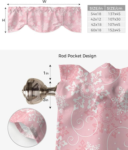 Christmas Blackout Tie Up Valance Curtains for Kitchen Windows Pink White Snowflakes Pattern Window Toppers Balloon Shades for Living Room/Bathroom/Bedroom,1 Panel, 42" X 18", Winter