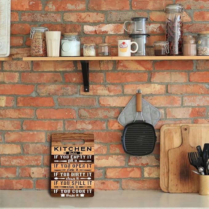 Kitchen Rules Cutting Board Gifts, Wood Cutting Boards for Kitchen, House Warming Gifts New Home, Kitchen Wall Art, Christmas Birthday Gifts for Women Mom Grandma 8 x 12 Inch