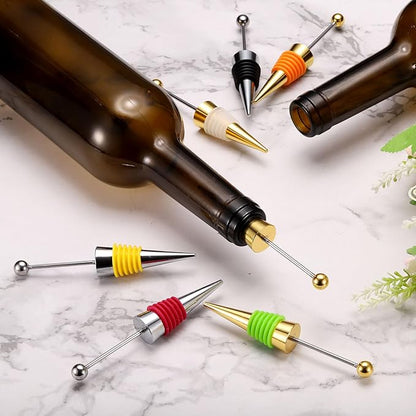 uxcell 10 Pcs Bead Wine Bottle Corks, Wine Stopper Cork, Wine Stopper, Reusable Wine Bottle Corks Sealing Plug Bottle for Beverage Holiday Party Bar,Silver/Orange