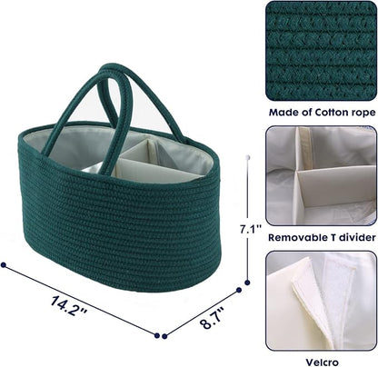 Baby Diaper Caddy Organizer for Girl Boy Rope Nursery Storage Bin Basket Portable Holder Tote Bag for Changing Table Car Travel Baby Shower Gifts Newborn Essentials Registry Must Have Items Dark Green