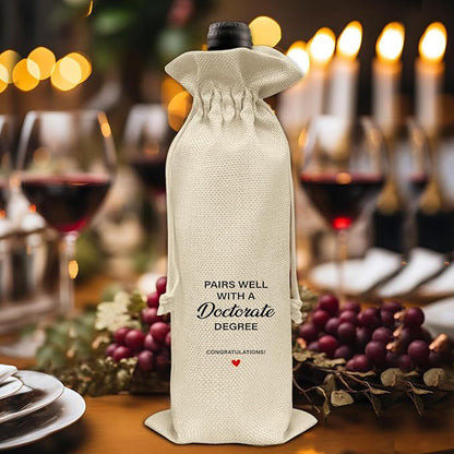 HOIJAUMAI Doctorate Degree Graduation Gifts Doctorate Graduation Gift Doctorate Graduation Wine Bag Pairs Well with a Doctorate Degree Wine Gift Bags for Men Women