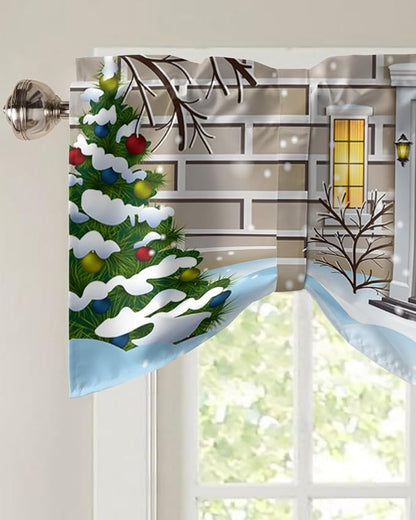 Christmas Farmhouse Blackout Tie Up Valance Curtains for Kitchen Windows Funny Santa Claus Window Toppers Balloon Shades for Living Room/Bathroom/Bedroom,1 Panel,42" X 12" Holly Xmas Tree