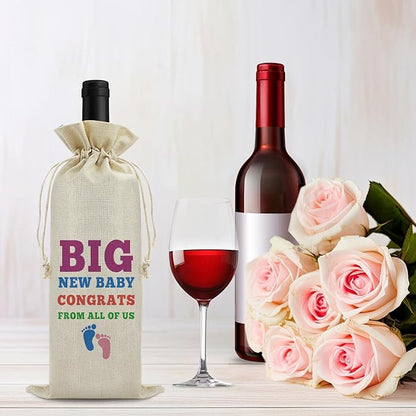 New Baby Gift Wine Bags Baby Reveal Gift Welcome New Baby Gift for Friends Grandparents Pregenant Announcement Gift for Women Wine Gift Bag Christmas Birthday Gift Drawstring Wine Wrapping Bag
