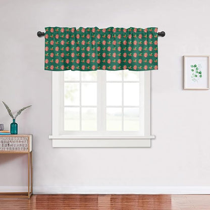 Holy Berries Christmas Window Valance for Kitchen Living Room, Red Floral Window Curtain for Bedroom Bathroom, Winter Windows Valance Rod Pocket Window Treatment, Christmas Decors, 54" W x 18" L
