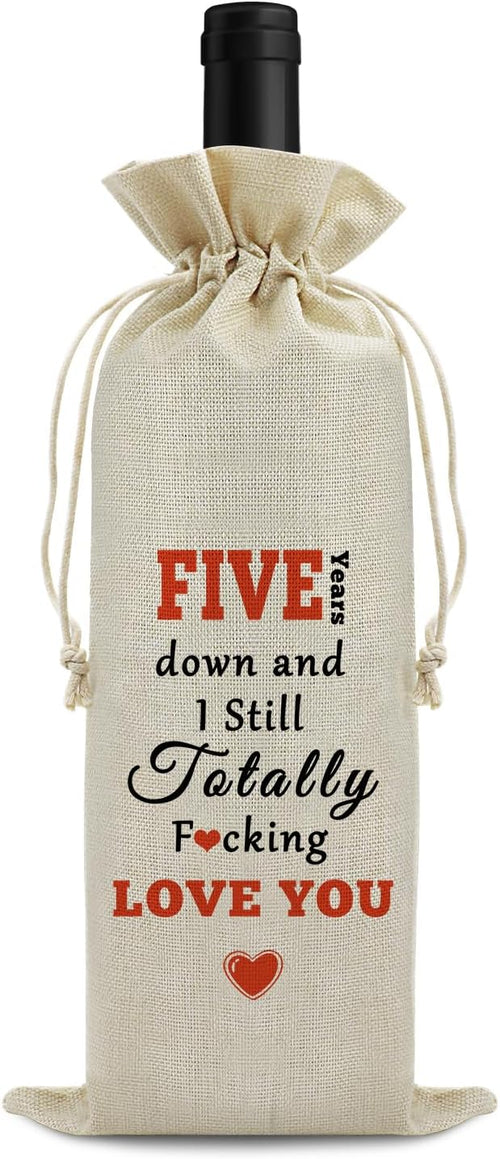 5th Anniversary Wedding Gift for Couple Wine Bag 5 Years of Marriage Gift for Women Men Drawstring Wine Wrapping Bag 5th Anniversary Keepsake Gift Birthday Christmas Valentine Gift Wine Bottle Bag