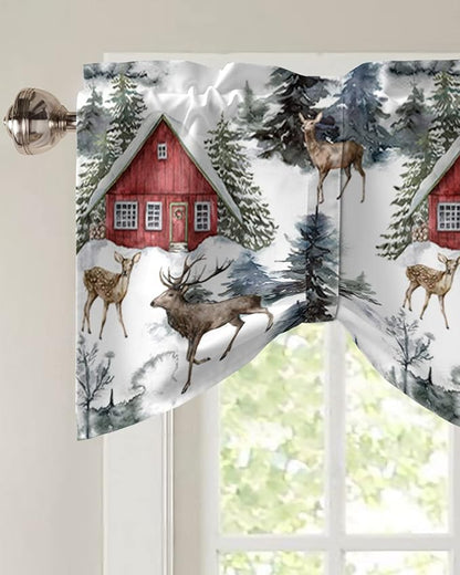 Christmas Blackout Tie Up Valance Curtains for Kitchen Windows Red Farmhouse Barn Window Toppers Balloon Shades for Living Room/Bathroom/Bedroom,1 Panel,54" X 18" Elk