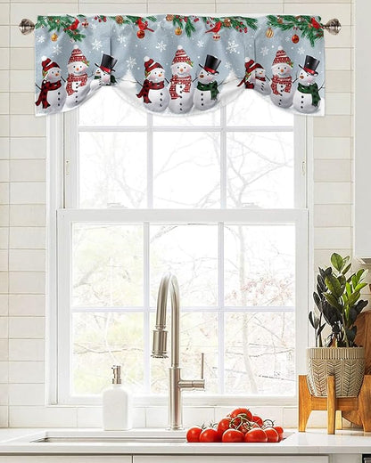 Christmas Blackout Tie Up Valance Curtains for Kitchen Windows Snowman Cardinal Window Toppers Balloon Shades for Living Room/Bathroom/Bedroom,1 Panel,60" X 18" Bluish Grey Winter Holiday