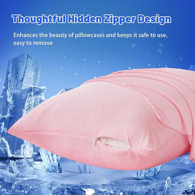 Cooling Pillow Cases for Hot Sleepers - Double Side Arc-Chill Q-Max>0.5 Cooling Fiber Cool Pillow Cases 2 Pack - Breathable Soft Cold Pillow Cases with Hidden Zipper (Pink, 20" x 30")